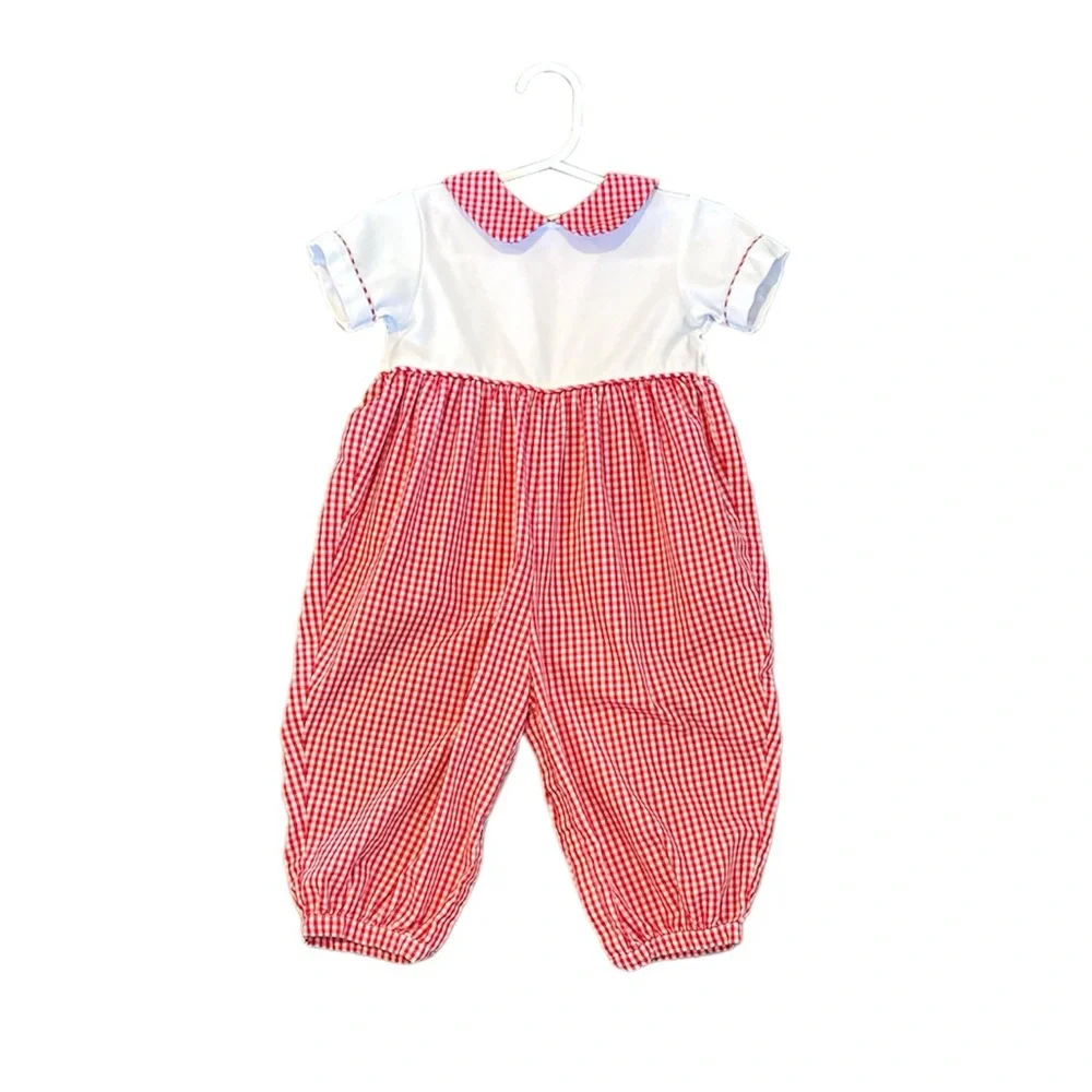 Little English Red Gingham Romper - Picture 1 of 4